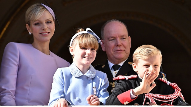 MONACO, MONACO - NOVEMBER 19: (EDITOR'S NOTE : NO TABLOIDS WEB & PRINT, NO DAILY MAIL, NO DAILY MAIL GROUP, NO BILD, NO CHI, NO VOICI, NO CLOSER) Princess Charlene of Monaco, Princess Gabriella of Monaco, Prince Albert II of Monaco, and Prince Jacques of Monaco attend the Monaco National Day on November 19, 2024 in Monaco, Monaco. (Photo by Stephane Cardinale - Corbis/Corbis via Getty Images)