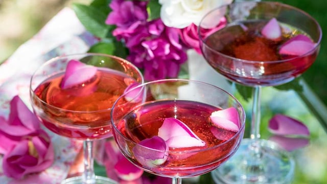 Champagne and rose water cocktails