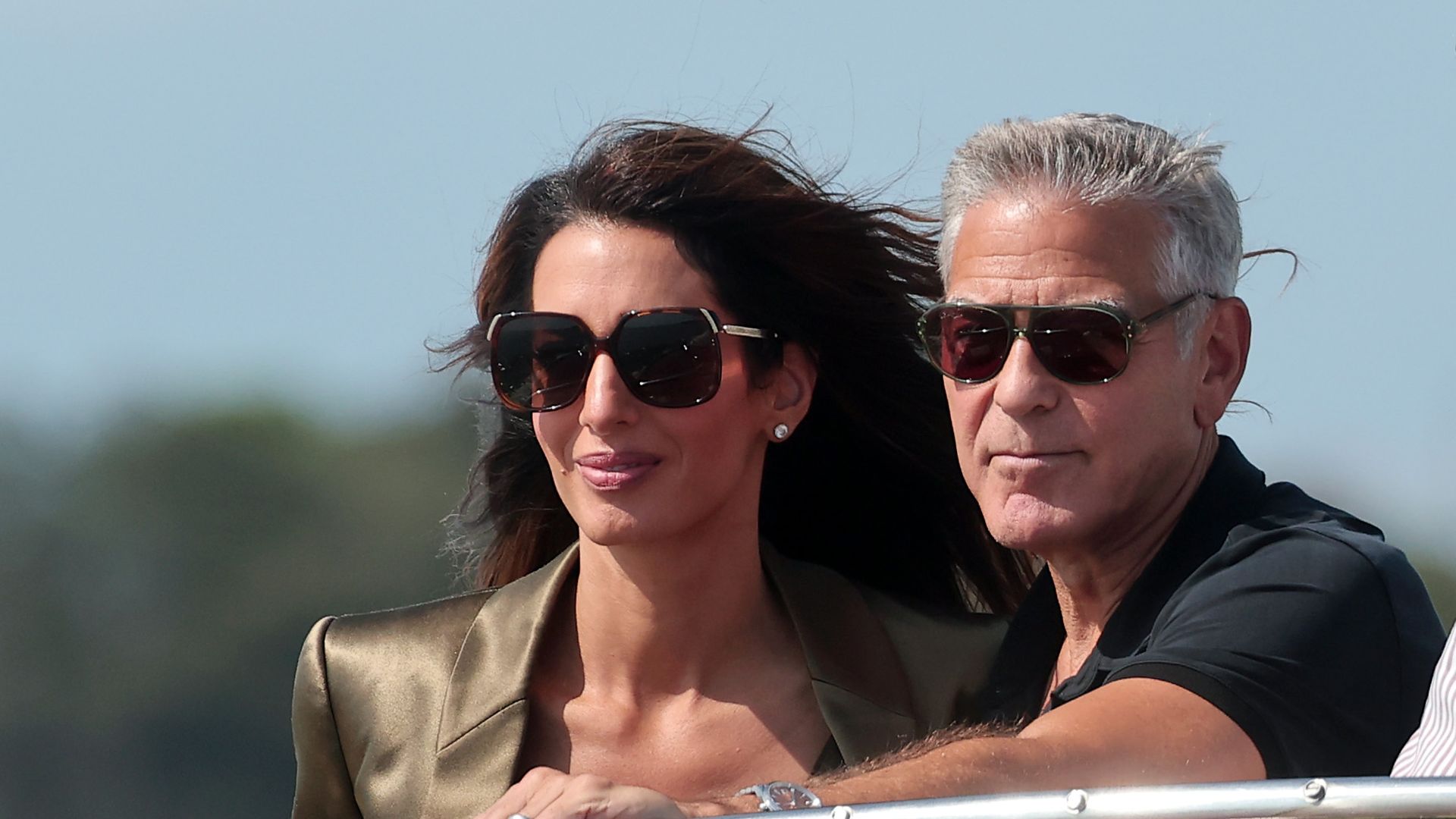 VENICE, ITALY - SEPTEMBER 01: Amal Clooney and George Clooney are seen arriving ahead of the 83rd Venice International Film Festival on September 01, 2026 in Venice, Italy. (Photo by Jacopo Raule/FilmMagic)