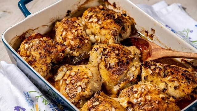 Baked Chicken Thighs with Butter and Onions for Mothers Day in Voraciously