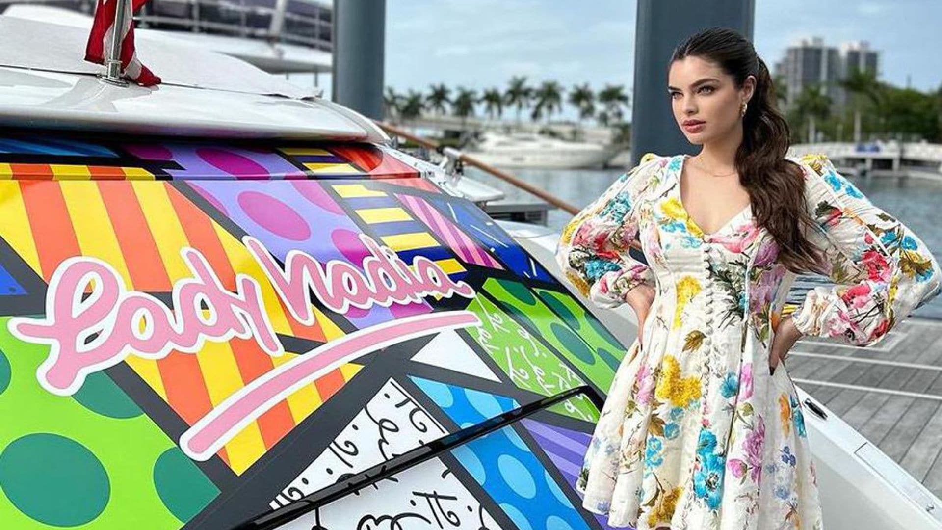 Nadia Ferreira shows off Marc Anthony’s yacht’s colorful makeover