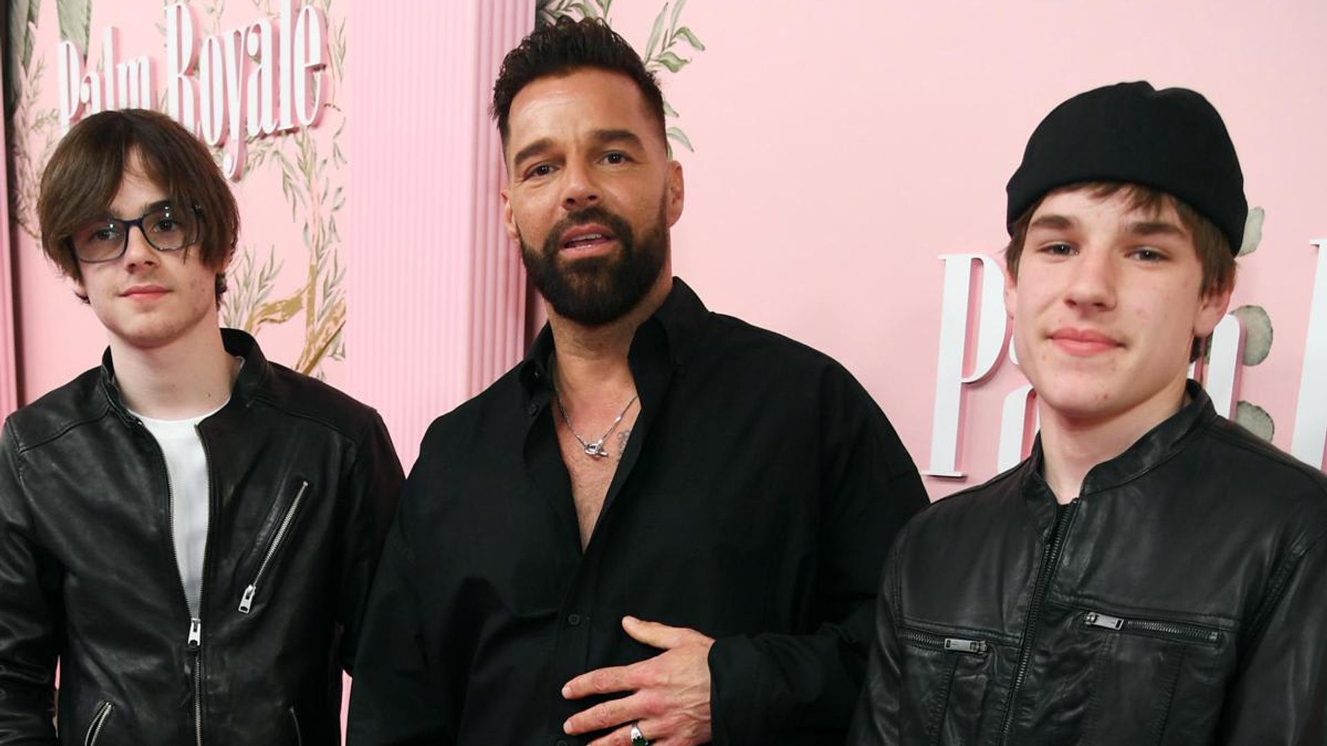 Ricky Martin poses on the red carpet with his twins Valentino and Matteo