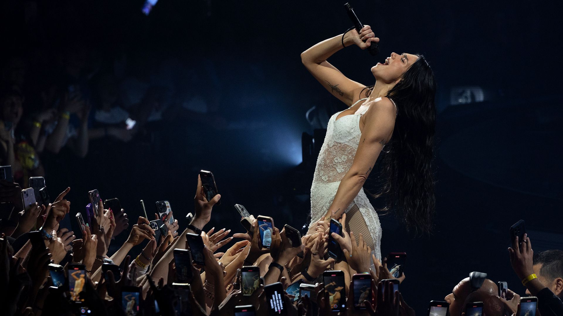 Dua Lipa performs on stage in Madrid, Spain during the opening 2 nights of her Radical Optimism Tour 