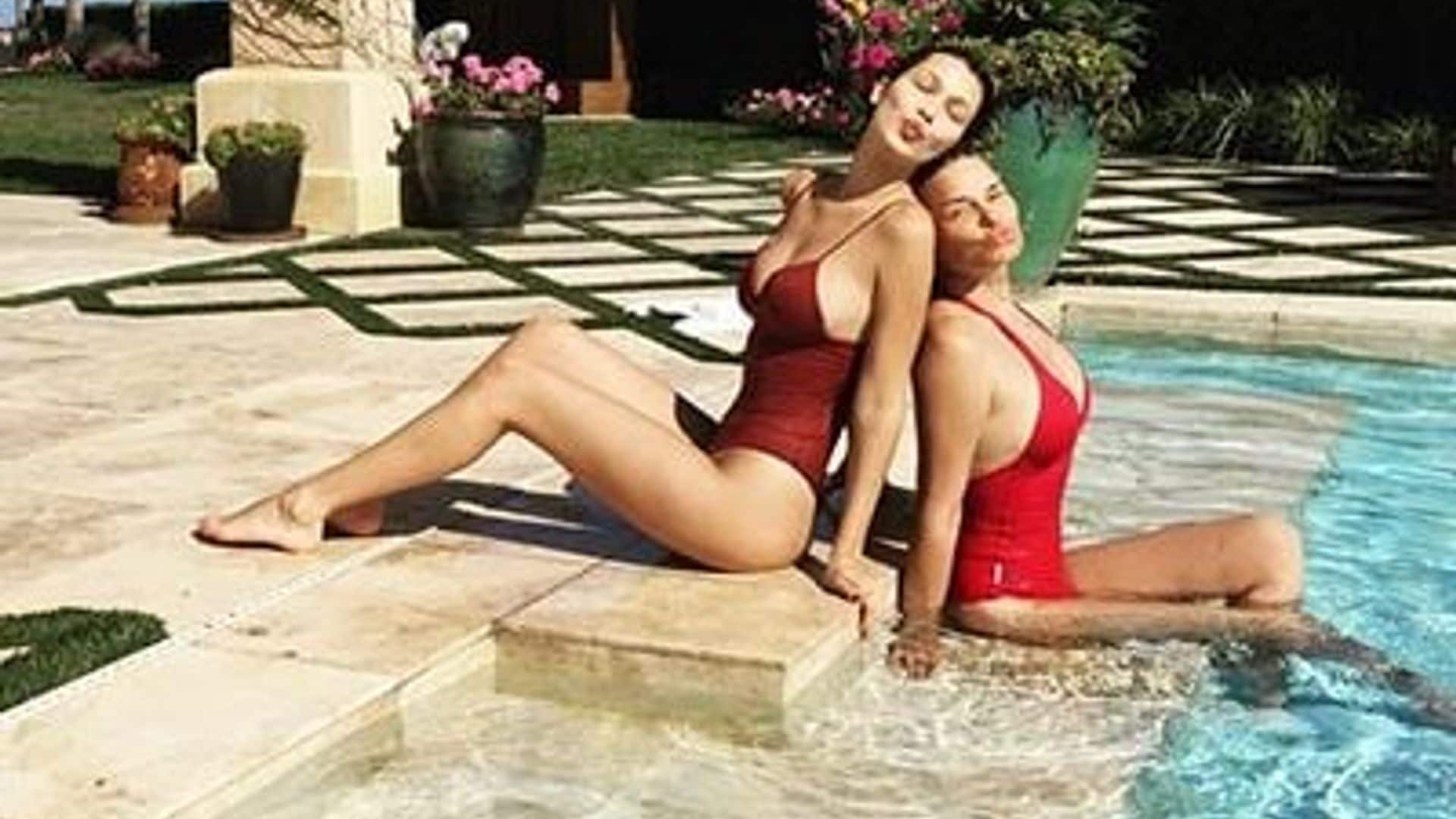 Bella Hadid and mom Yolanda Foster pose in matching swimsuits