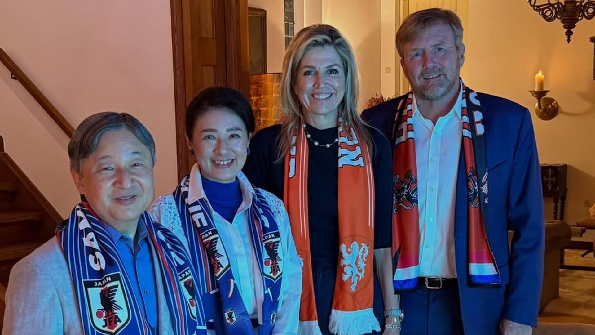 Queen Máxima and King Willem-Alexander watched the Japan-Netherlands World Cup match with Japan's emperor and empress