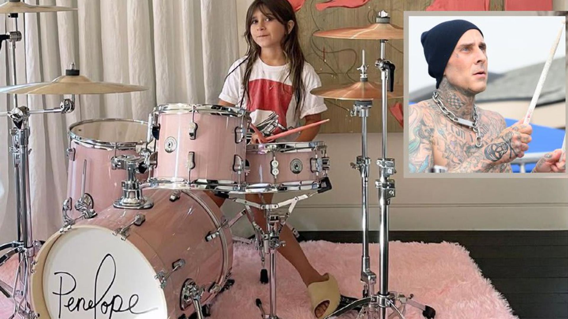 Travis Barker gives Kourtney Kardashian’s daughter Penelope a pink drum set for her birthday