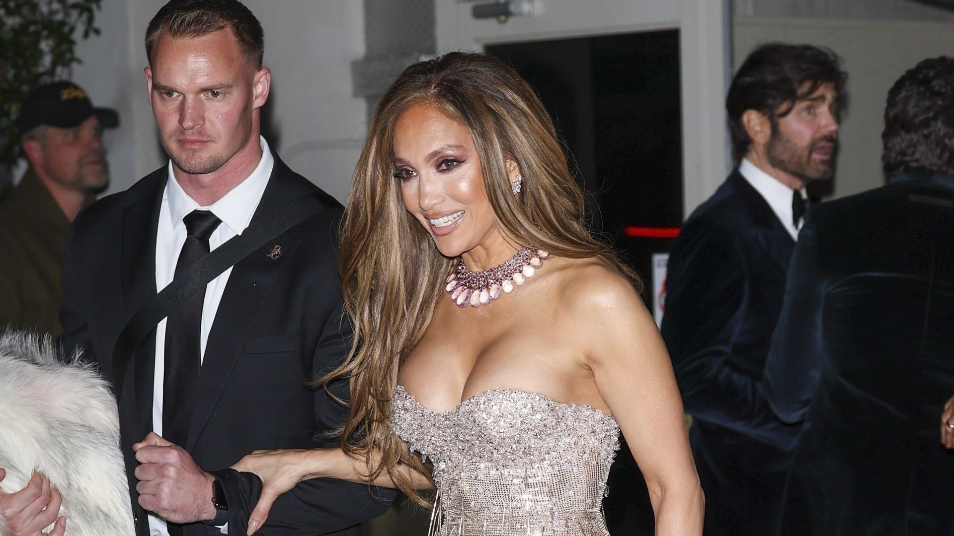 Jennifer Lopez’s dramatic afterparty outfit outshines her Golden Globes red carpet gown in corset and platforms