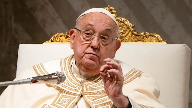 Pope Francis delivers his speech during the First Vespers on the Feast of the Presentation of the Lord coinciding with the World Day of Consecrated Life at St. Peter's Basilica