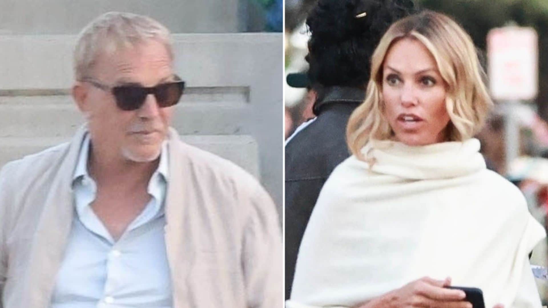 Kevin Costner and Christine Baumgartner reunite but keep their distance