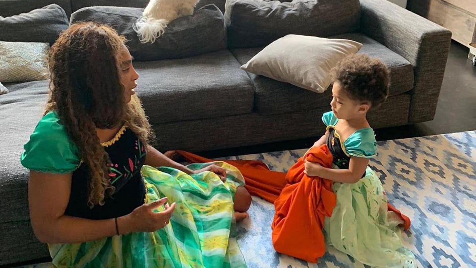 Serena Williams and her daughter Olympia are two beauties in matching Belle costumes for a fun play day