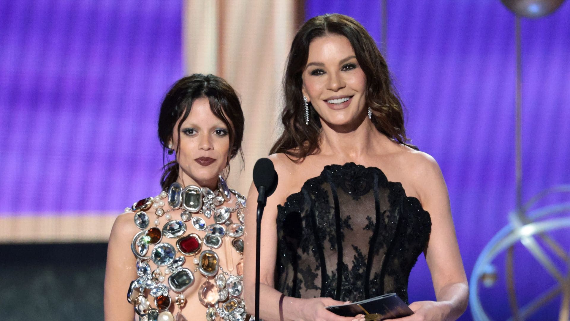 Catherine Zeta-Jones had all eyes on her in sheer corset gown, diamond jewelry, and gothic glam