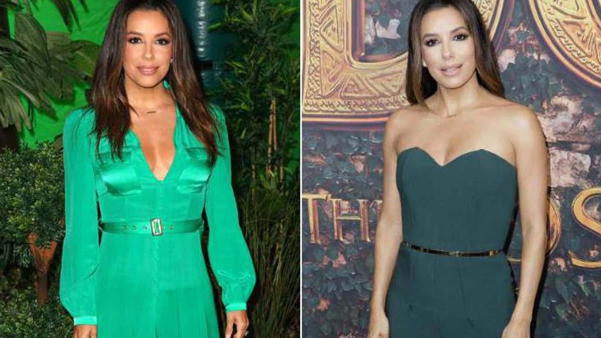 Eva Longoria shows us that green jumpsuits are in this season