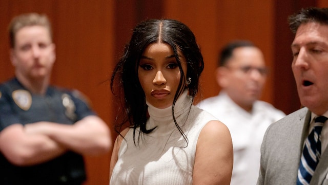 Cardi B appears at Queens County Criminal Court after not meeting her requirements for her misdemeanor guilty plea on January 17, 2023 in New York City. Cardi B violated the terms of her agreement by not fulfilling the 15 days of community service she agreed to in her plea. The judge has given her a second chance and she must fulfill her agreement by March 1st or face jail time. (Photo by Adam Gray-Pool/Getty Images)
