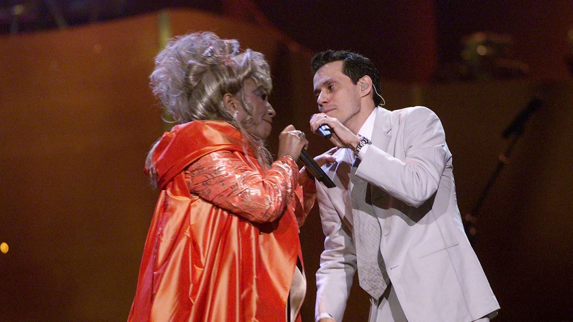 Celia Cruz and Marc Anthony performing on the 'VH1 Divas Live: The One and Only Aretha Franklin' 