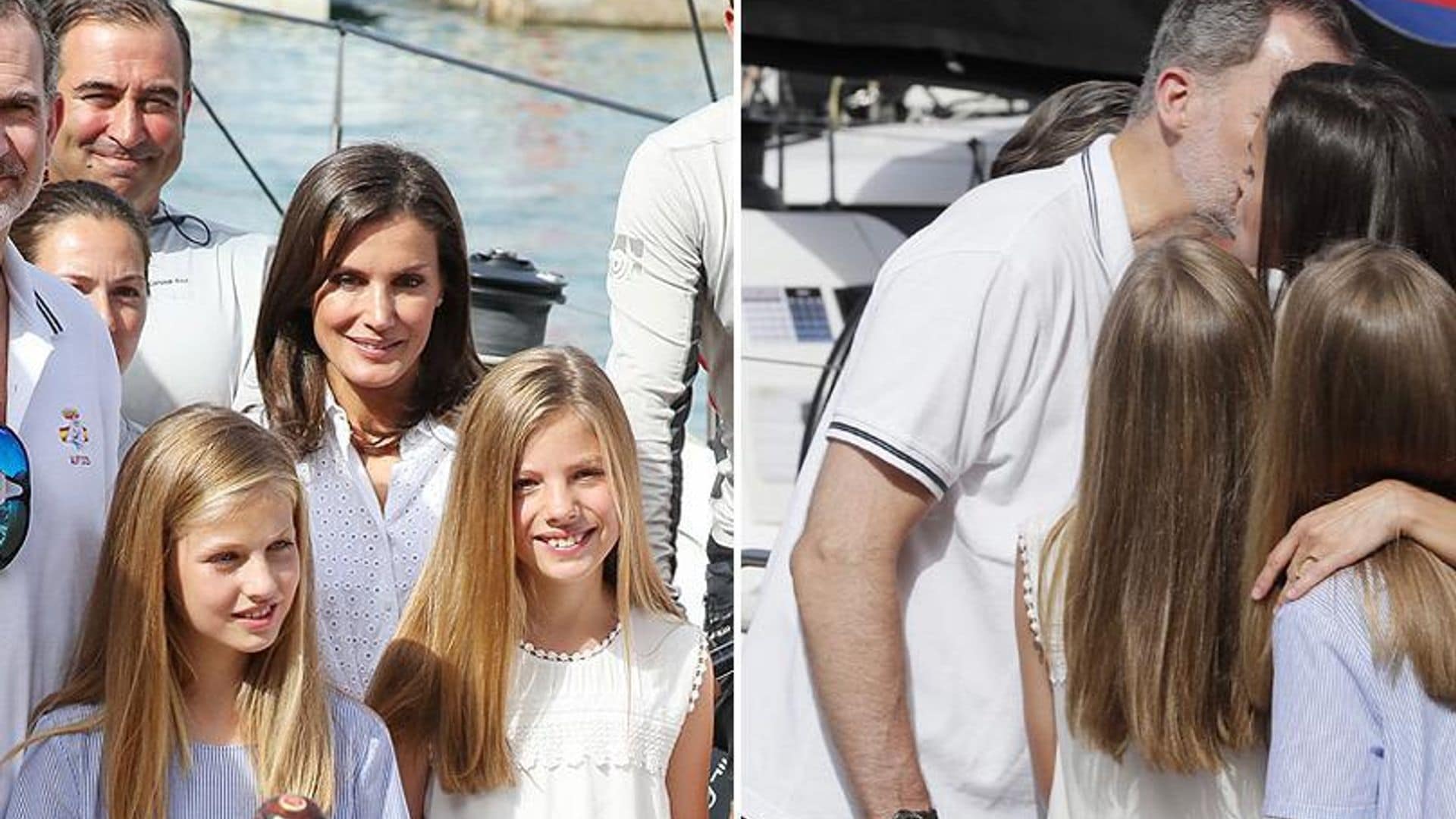 Queen Letizia and daughters cover King Felipe in kisses as they kick off Mallorca vacation
