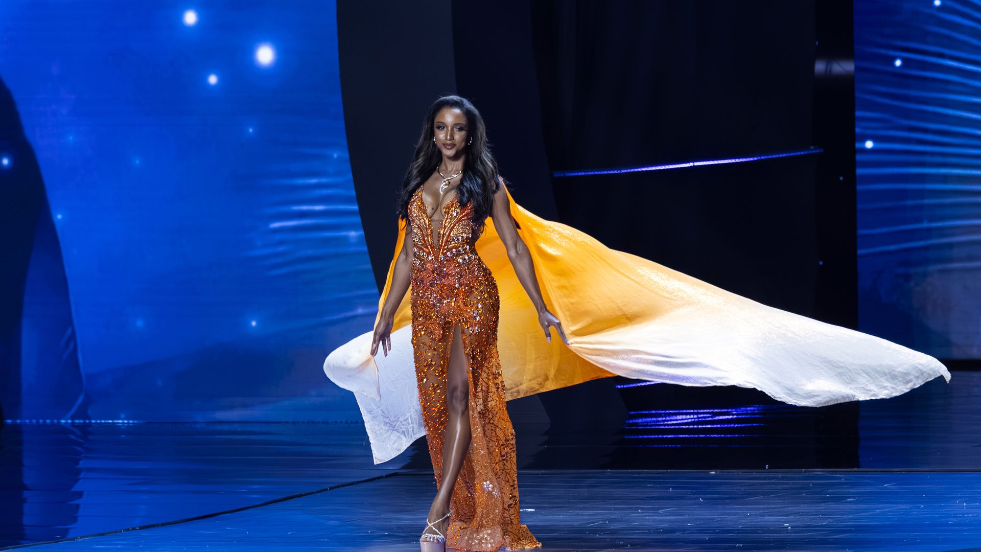 Miss Universe Jamaica, Gabrielle Alexis Henry, showcases her evening gown during the 74th Miss Universe Preliminary competition on November 19, 2025 in Bangkok, Thailand. (Photo by Mohan Raj/Getty Images)
