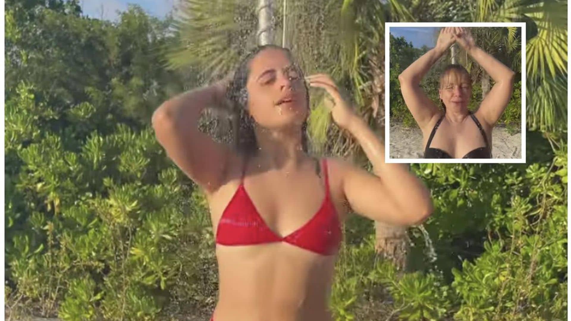 Camila Cabello shares hilarious videos playing in an outdoor shower with her parents