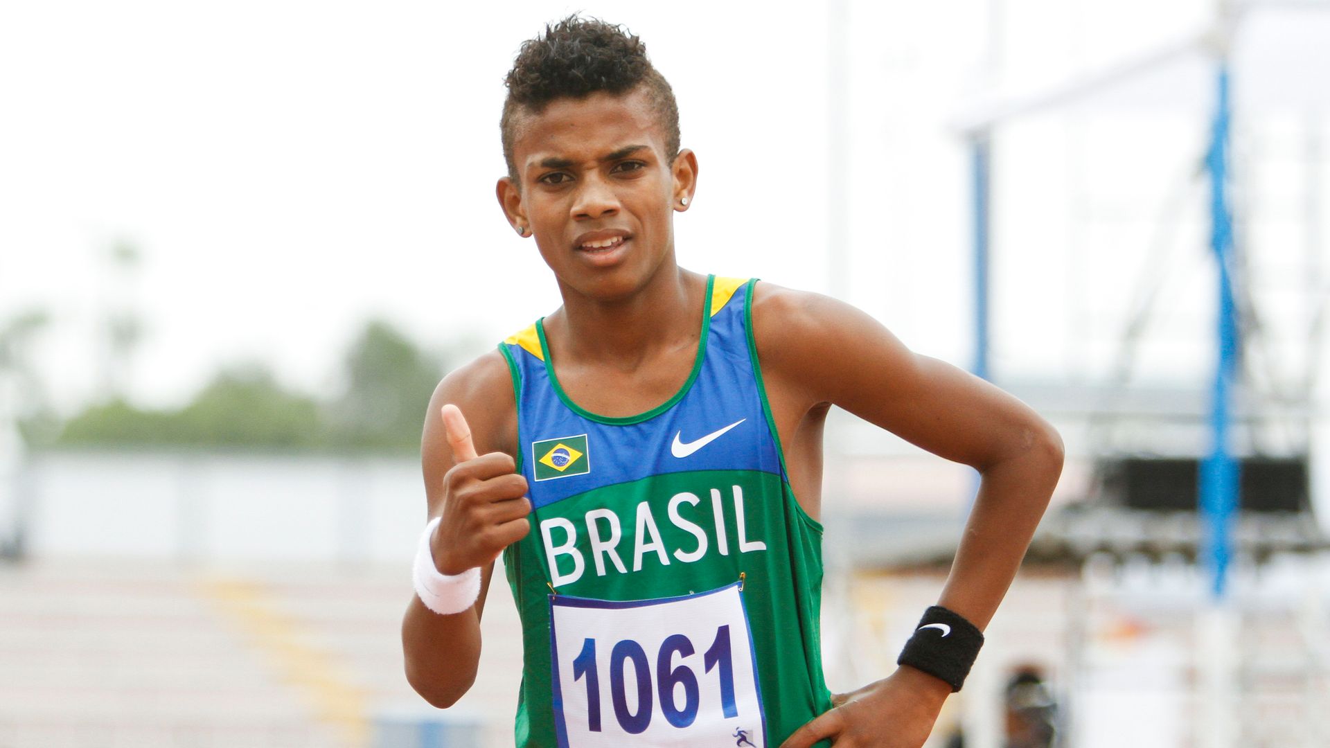 LIMA, PERU - SEPTEMBER 28:  Daniel Do Nascimento of Brazil poses after winning in the  Men's 3000mts final as part of the I ODESUR South American Youth Games at Estadio Miguel Grau on September 28, 2013 in Lima, Peru. (Photo by Gabriel Rossi/LatinContent via Getty Images) 