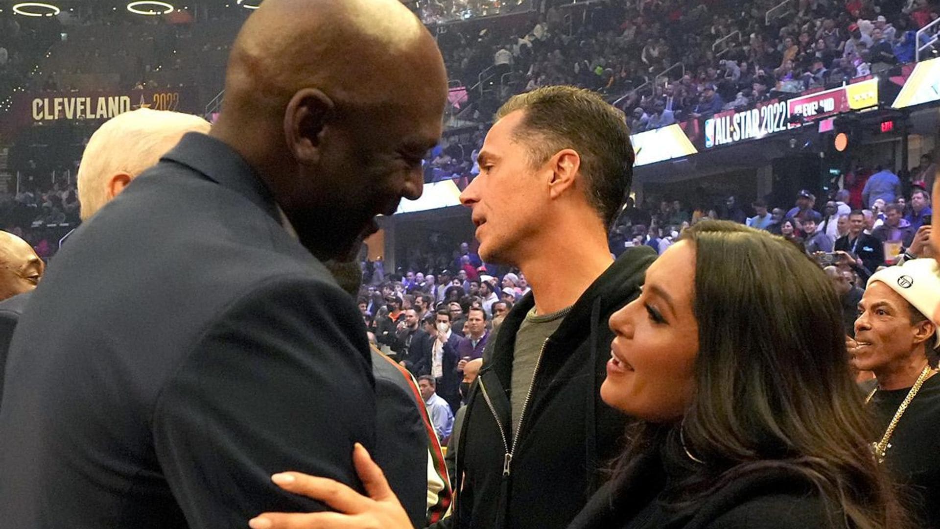 Vanessa Bryant and Michael Jordan share a sweet moment and hug at the NBA All-Star game