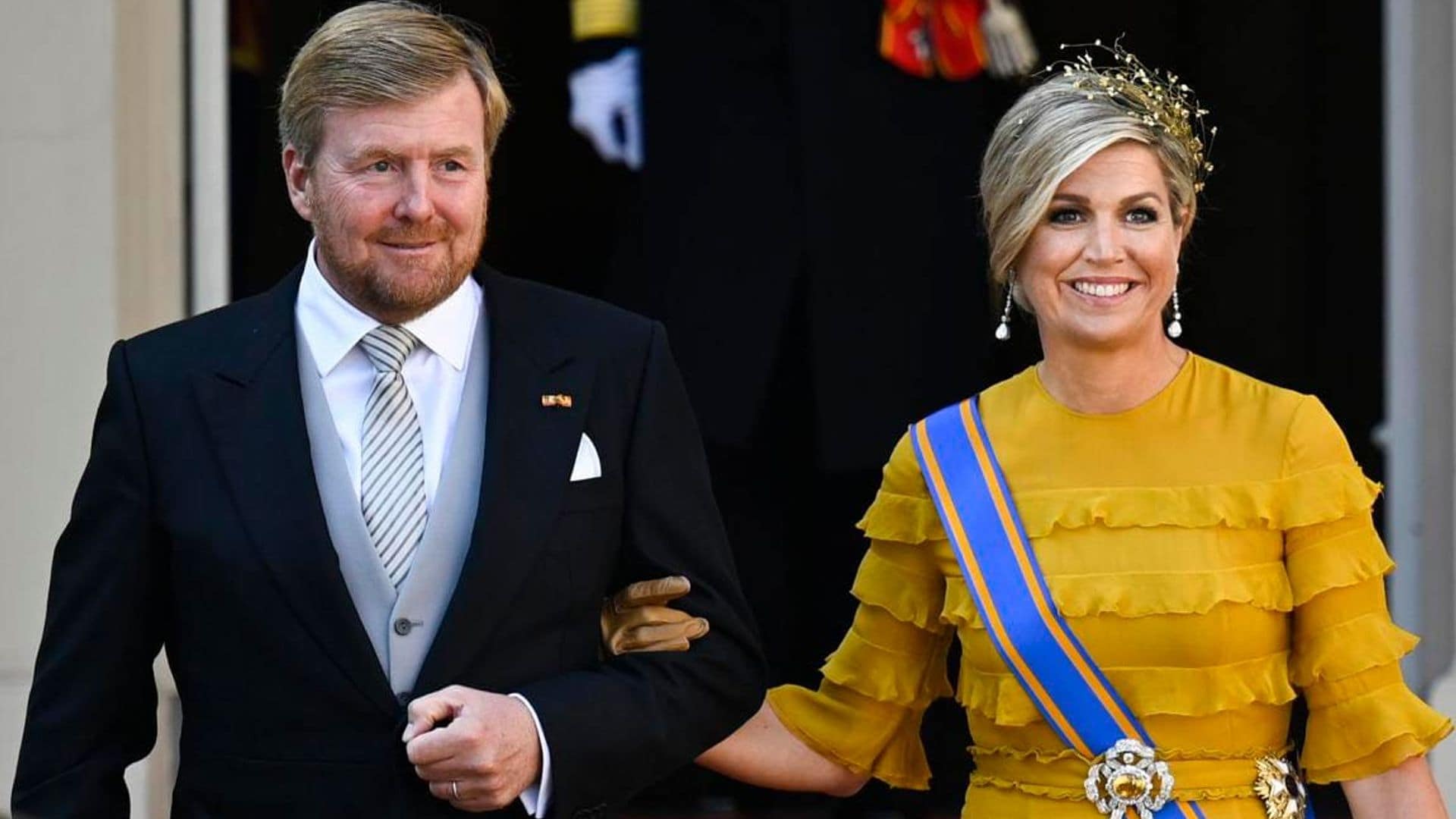 Queen Maxima stuns in recycled gown and gold hairpiece for Prince’s Day