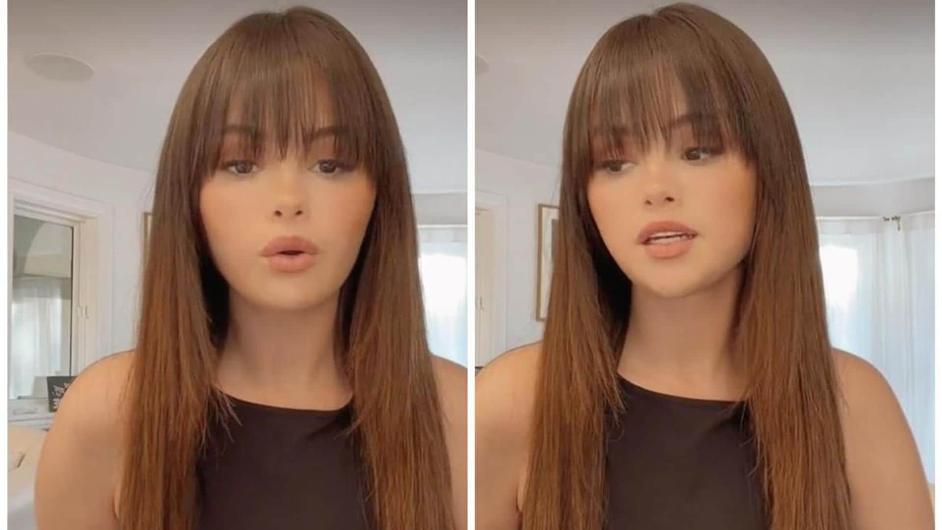 Selena Gomez debuts long straight hair with bangs and teases new era