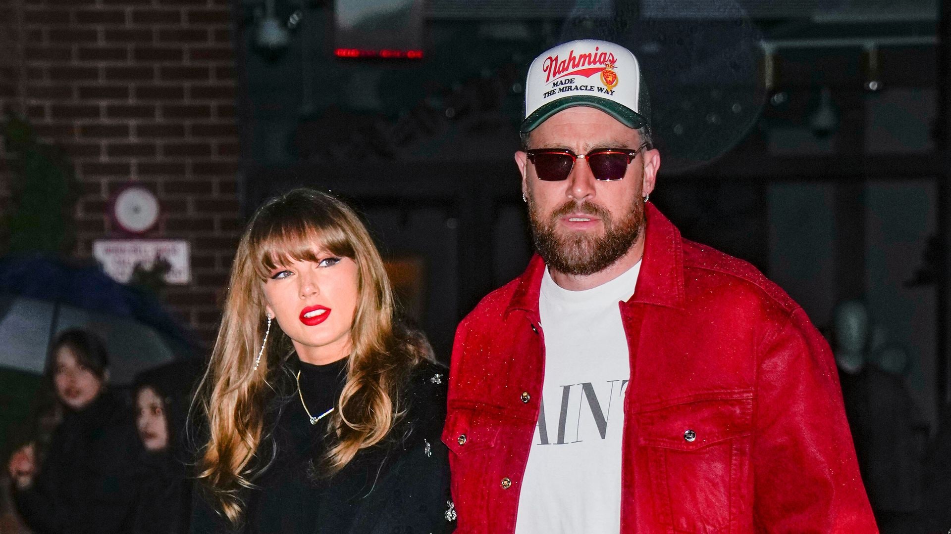 Taylor Swift and Travis Kelce are seen on December 28, 2024 in New York City.  (Photo by XNY/Star Max/GC Images)
