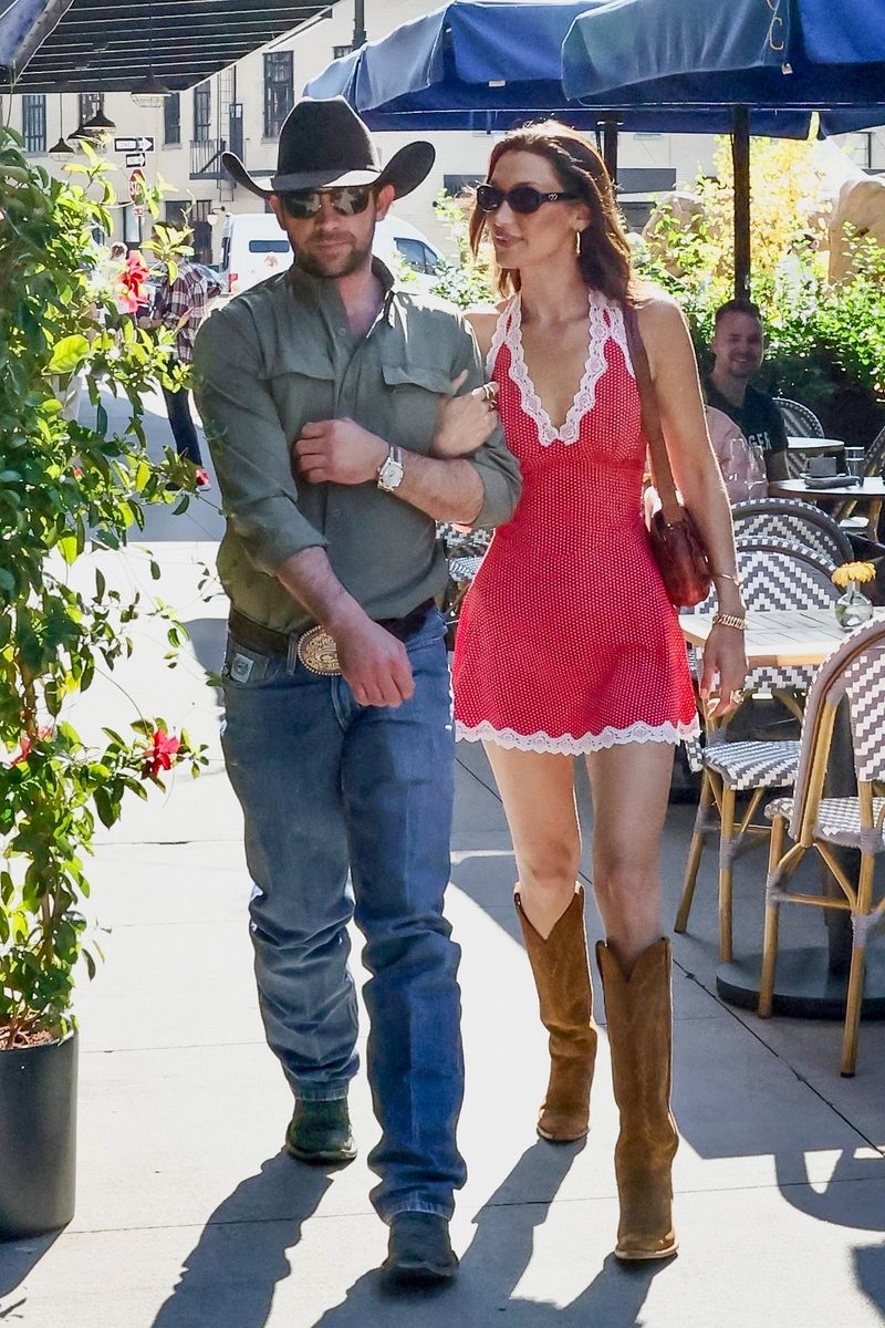 Bella Hadid and her boyfriend Adan Banuelos walk arm in arm as the duo step out for lunch.