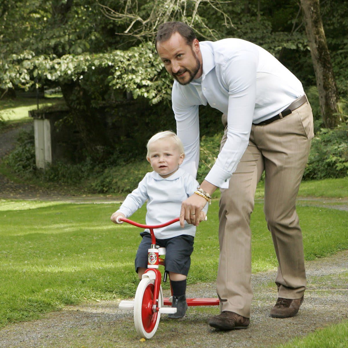 Meanwhile, Crown Prince Haakon of Norway had his hands full with his son Prince Sverre Magnus.