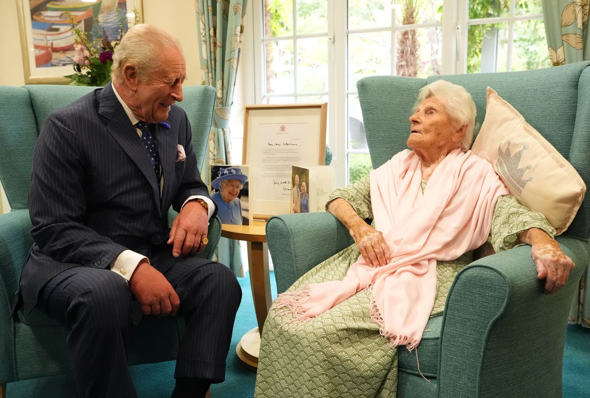 King Charles III meets the world's oldest person, Ethel Caterham, on 2025
