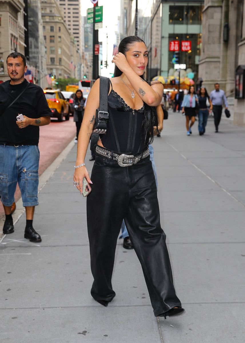 Lourdes Leon turns heads in daring lace corset and leather look in NYC