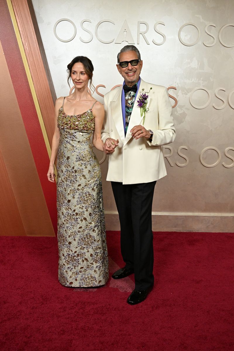 US actor Jeff Goldblum and Canadian dancer Emilie Livingston attends the 97th Annual Academy Awards at the Dolby Theatre in Hollywood, California on March 2, 2025. (Photo by Robyn Beck / AFP) (Photo by ROBYN BECK/AFP via Getty Images)          