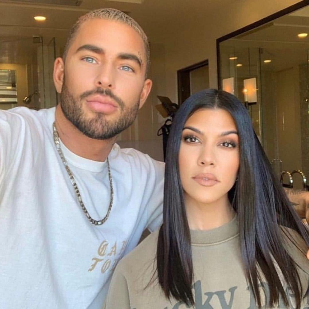 Andrew Fitzsimons and Kourtney Kardashian during a styling sessionn