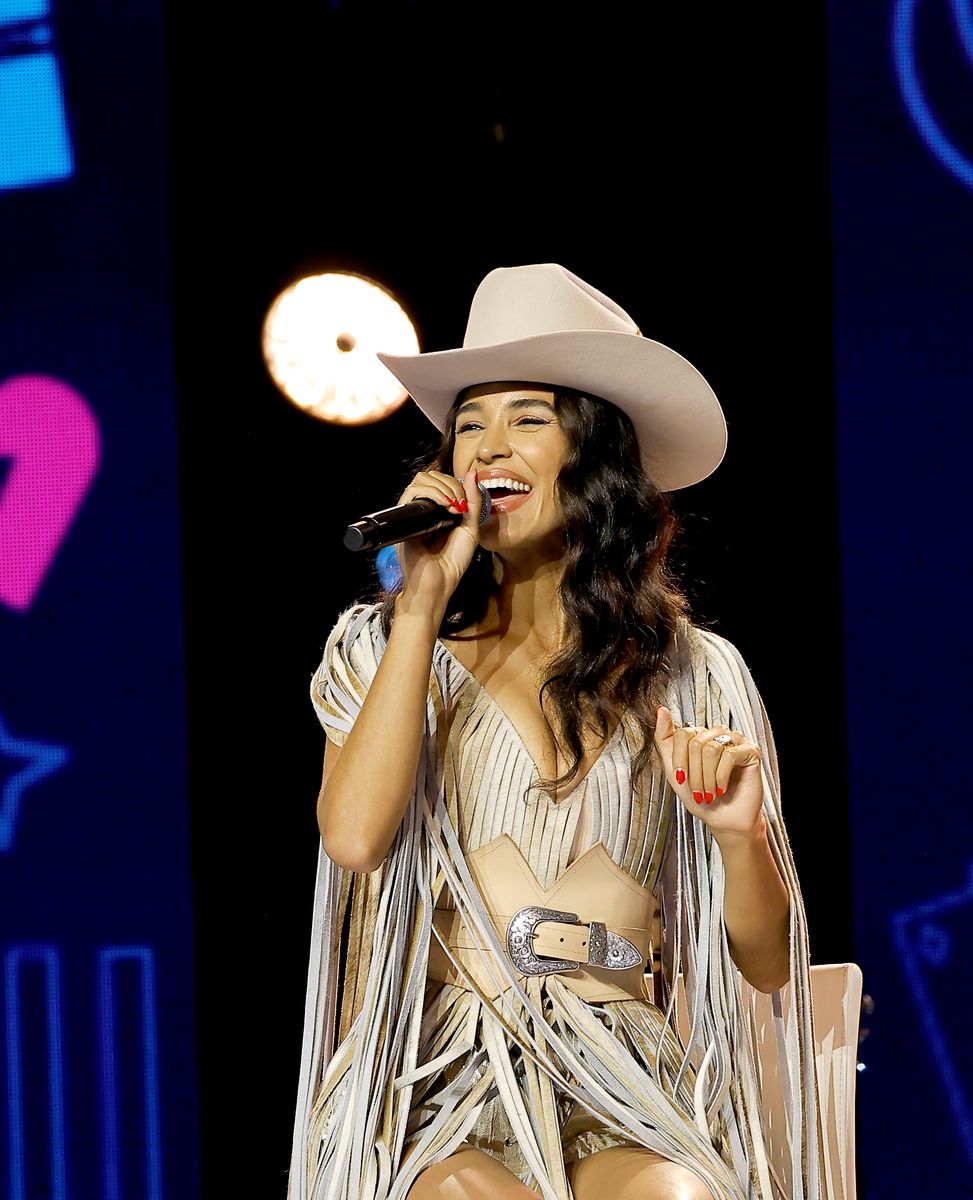 speaks on the CMA Close Up stage in Nashville, Tennessee