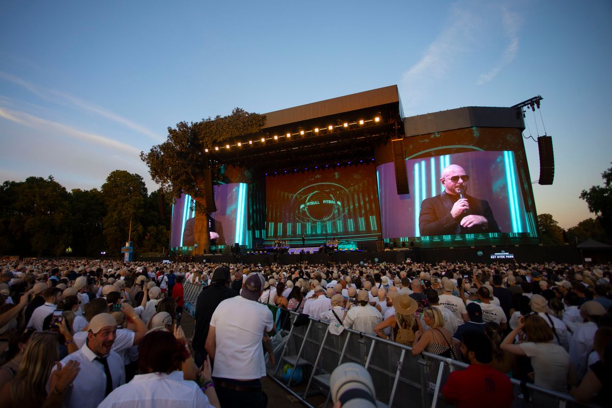 Pitbull performs during BST Hyde Park 2026 at Hyde Park on July 10, 2026 in London, England.