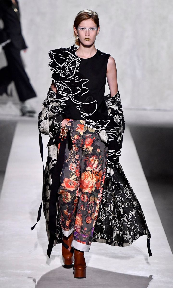 Pants with rose print by Dries Van Noten
