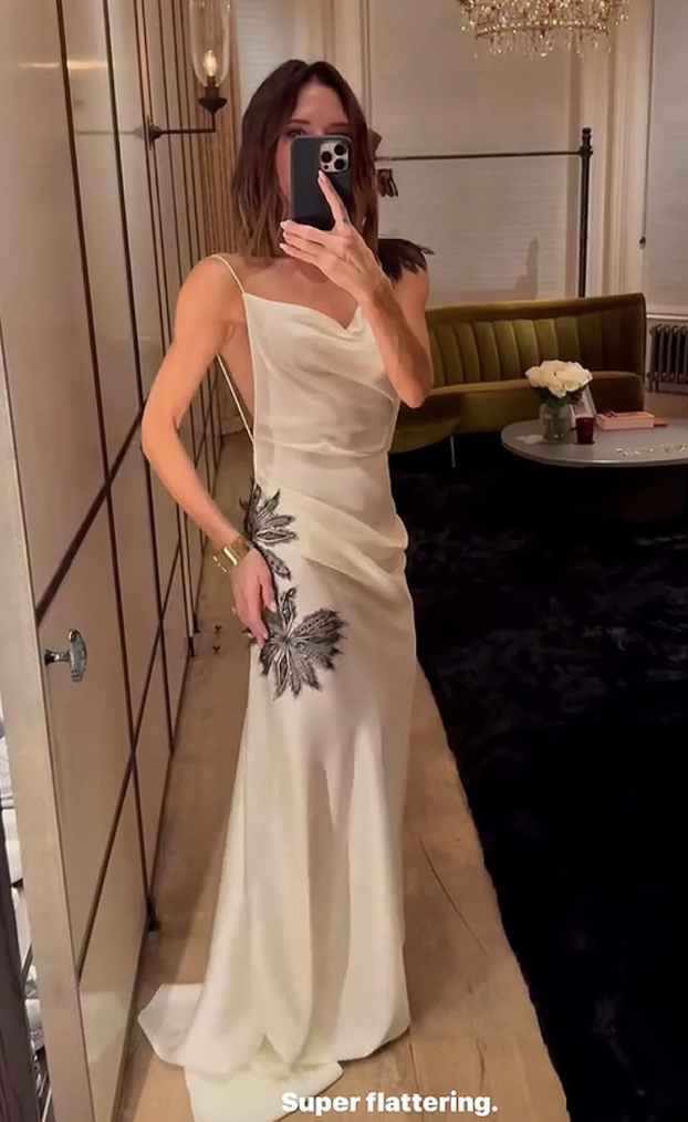 green emerald velvet dress Off-Shoulder Gown In Ivory – Victoria Beckham UK main image 1