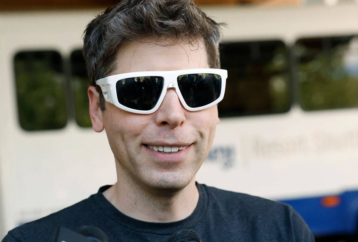 CEO of OpenAI Sam Altman speaks to members of the media as he arrives at the Sun Valley lodge for the Allen & Company Sun Valley Conference on July 8, 2025 in Sun Valley, Idaho. 