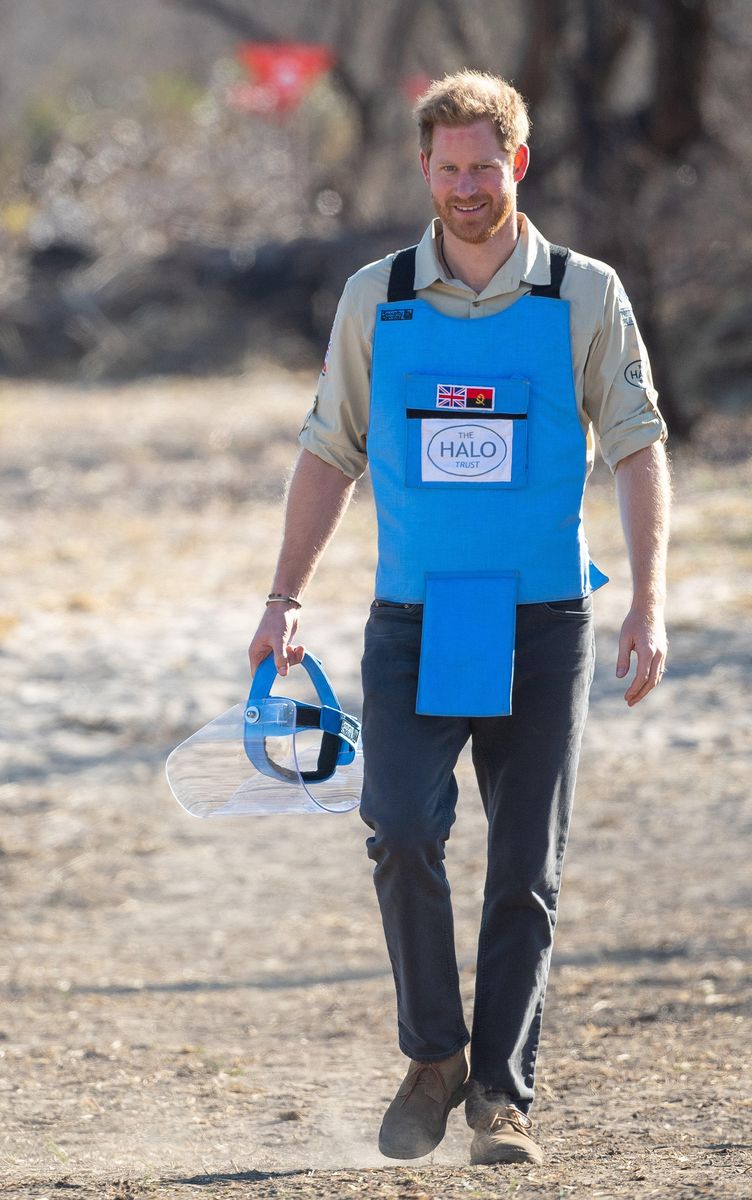 The Duke of Sussex during a visit to a minefield in Dirico, Angola, during a visit to see the work of landmine clearance charity the Halo Trust, on day five of the royal tour of Africa.