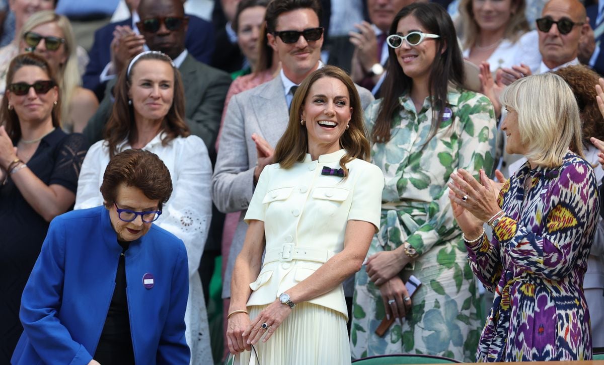 Catherine, Princess of Wales attends day thirteen of The Championships Wimbledon 2025 wearing her four signature rings