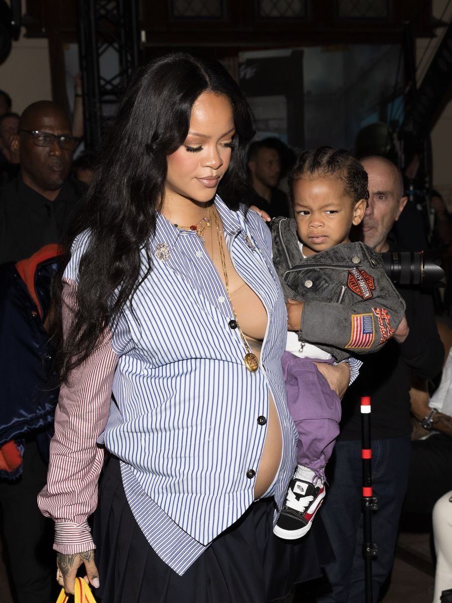 Rihanna and son Riot attend the AWGE Menswear Spring/Summer 2026 show as part of Paris Fashion Week 