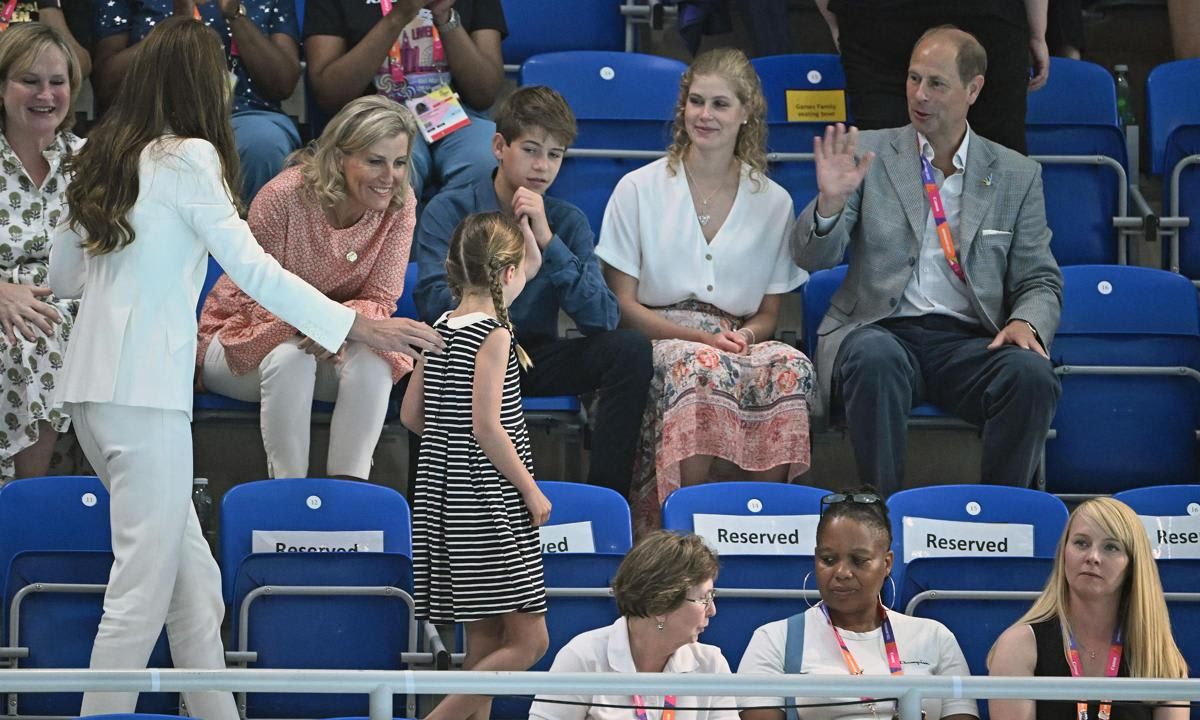 The three Cambridges joined Prince Edward, Sophie, Countess of Wessex, Lady Louise Windsor and James, Viscount Severn at the Sandwell Aquatics Centre.