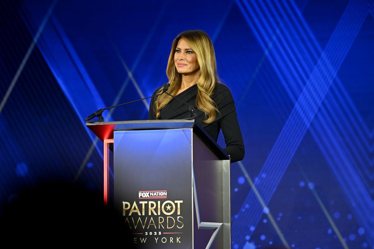 First Lady of the United States Melania Trump accepts the Patriot of the Year Award onstage during the 2025 Fox Nation Patriot Awards