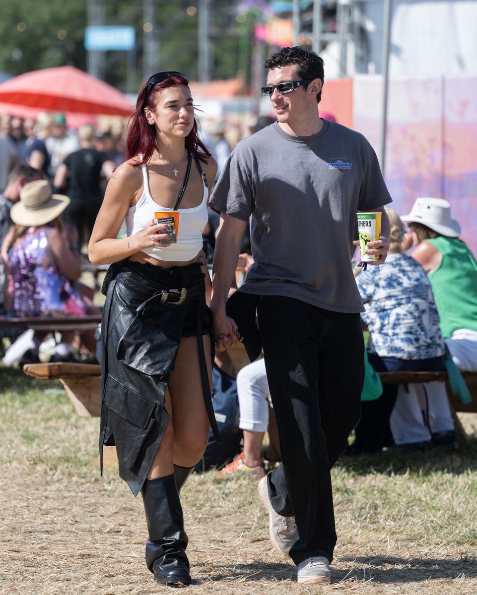 Dua Lipa and Callum Turner during day four of Glastonbury Festival 