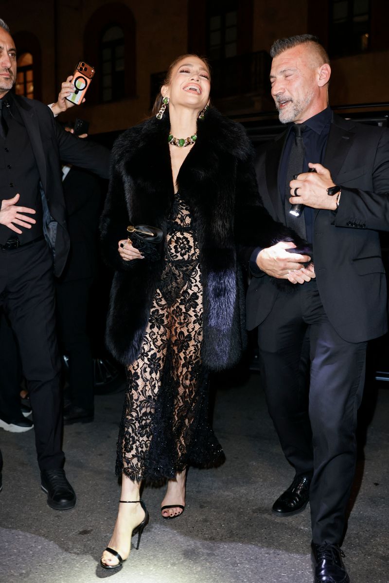 Jennifer Lopez arrives at the Dolce & Gabbana after-party during Milan Fashion Week Womenswear Spring/Summer 2027