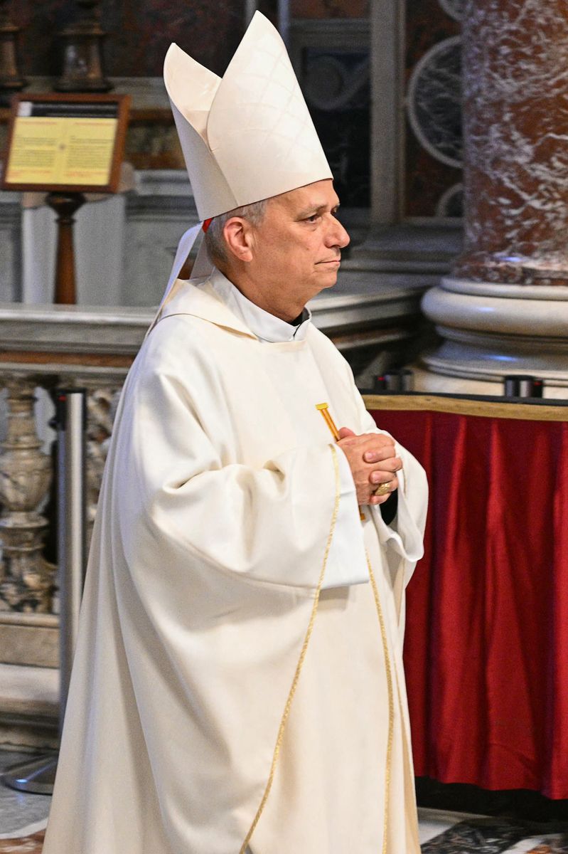 Cardinal Robert Francis Prevost attends the Eight Novemdiale mass, following the funeral of the pope 