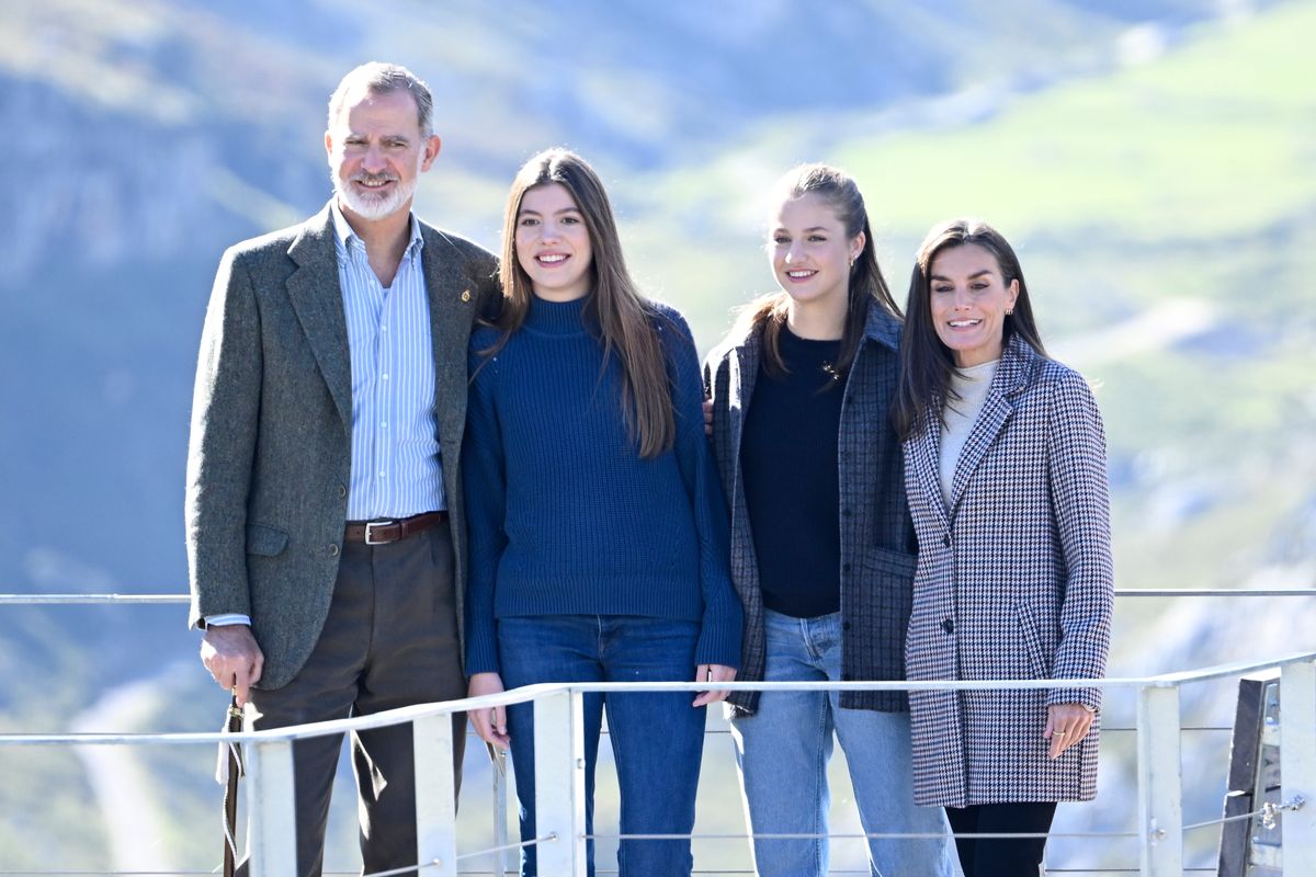 SOTRES, SPAIN - OCTOBER 26: King Felipe VI of Spain, Princess Sofia of Spain, Crown Princess Leonor of Spain and Queen Letizia of Spain visit Sotres which has been honoured as the 2024 Best Asturian Village, the day after the 'Princesa de Asturias' Awards on October 26, 2024 in Sotres, Spain. (Photo by Carlos Alvarez/Getty Images)