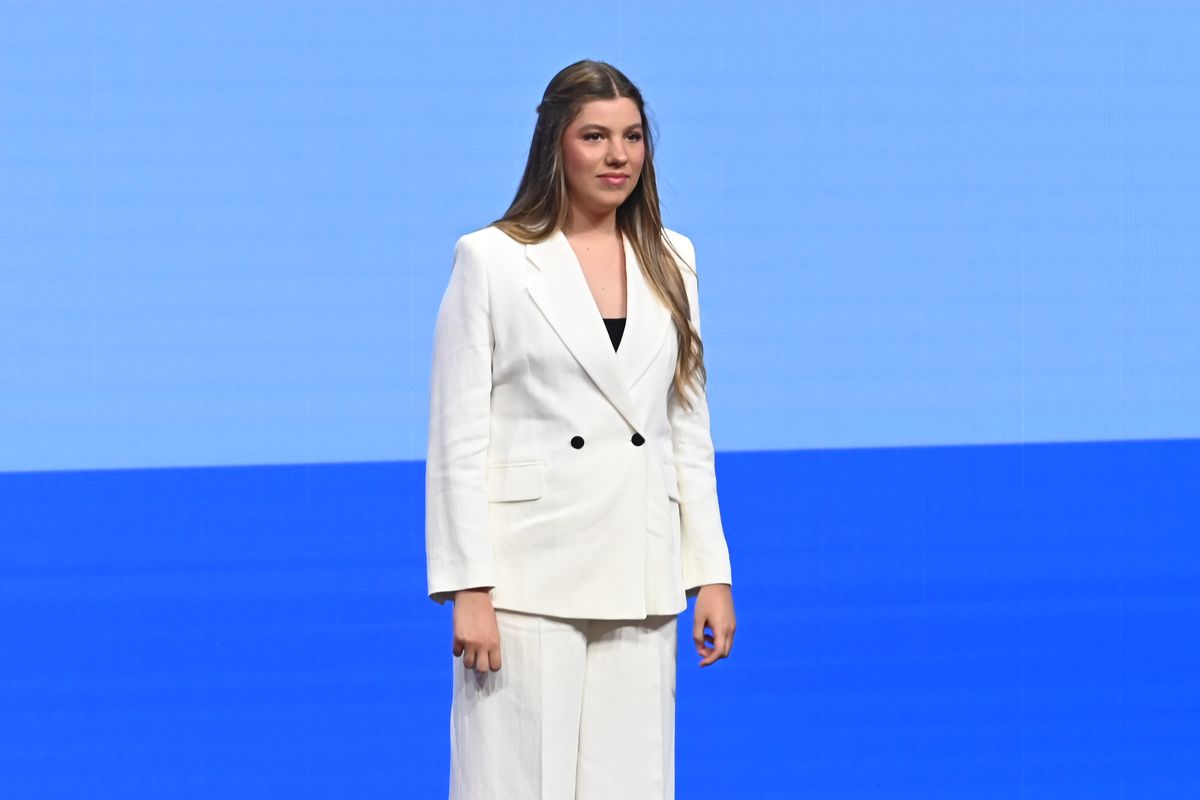 Sofía addresses educators and guests during her first official speech, emphasizing the importance of education and teachers' work.