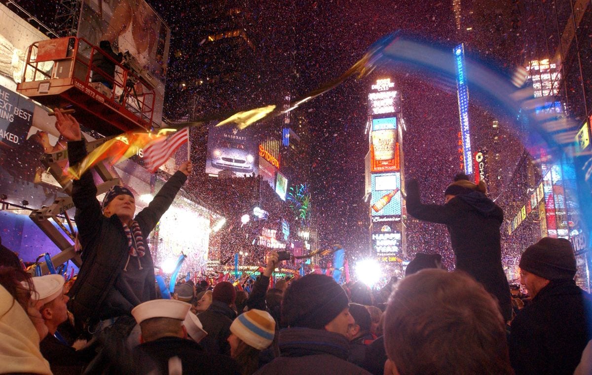 Revelers celebrate moments after the ball dropped in New York's Times Square on New Years Eve.
