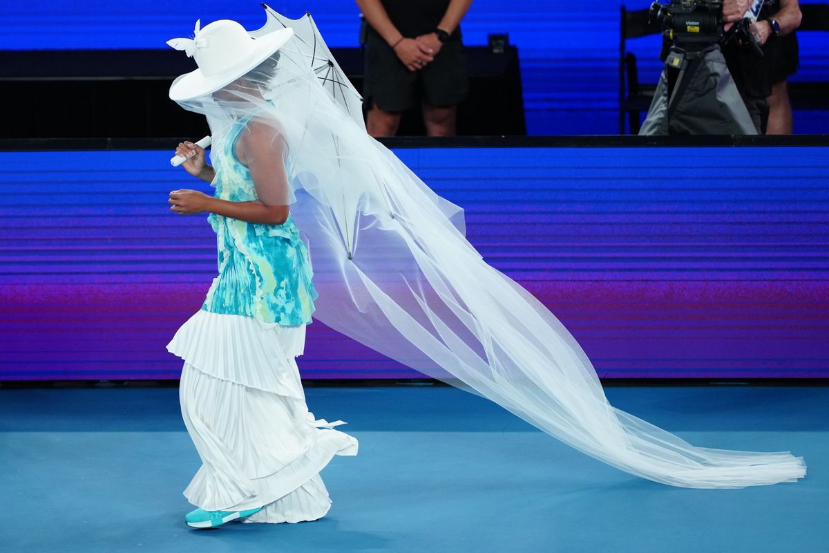 Naomi wore the jellyfish look as she walked out to compete against Antonia Ruzic of Croatia in the Women's Singles First Round during day three of the 2026 Australian Open