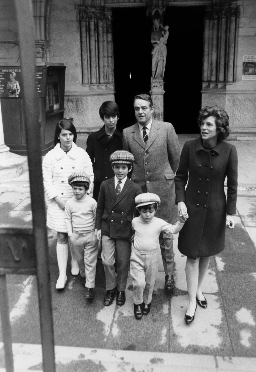 Mr. and Mrs. R. Sargent Shriver (aka Eunice Kennedy) and their children: back, left to right: Maria (age 13), Bobby (age 14); front, left to right: Mark (age 4), Timmy (age 8), and Anthony (age 3).